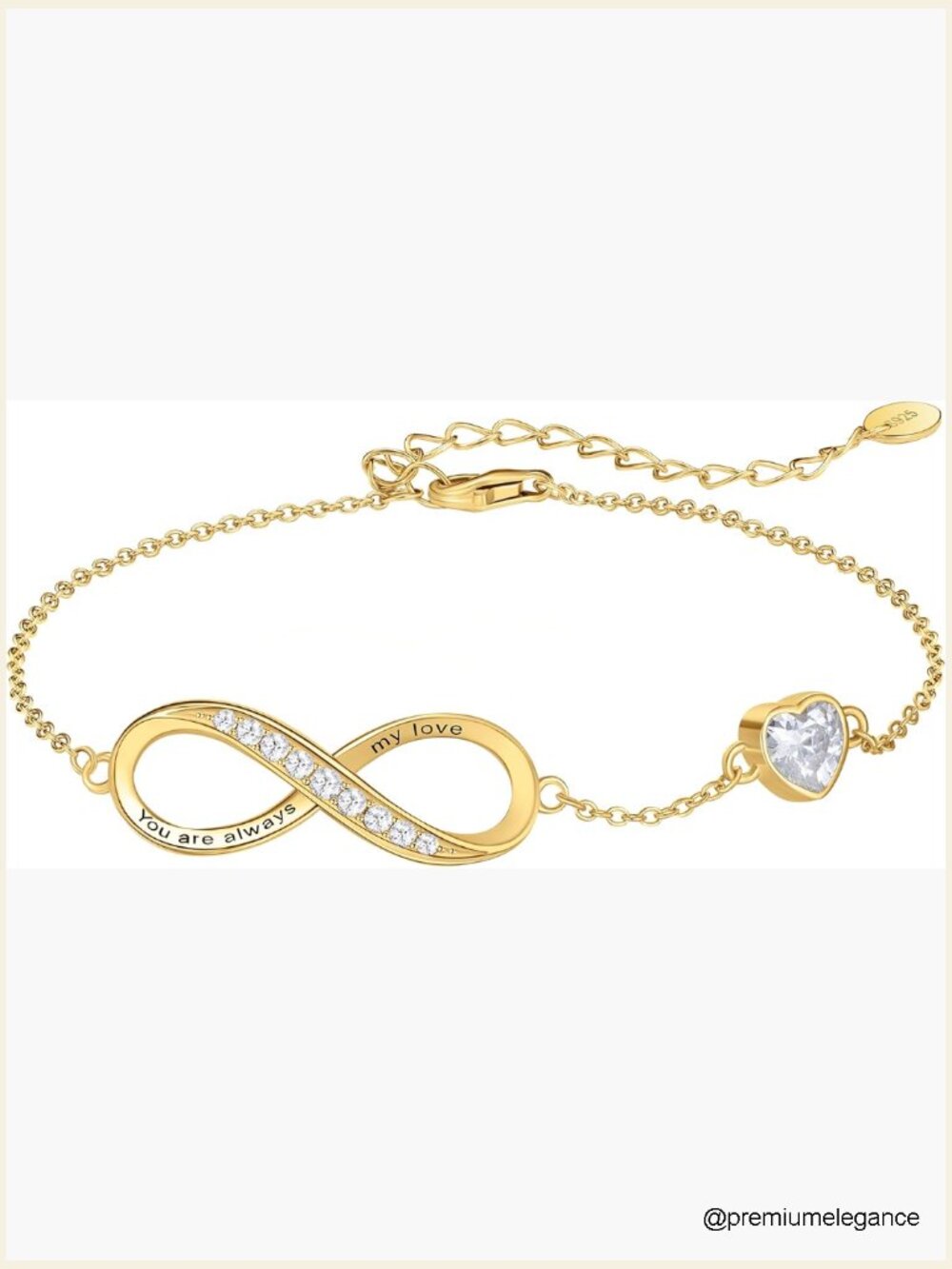 Sterling Silver Infinity Heart Link Charm Bracelet Adjustable